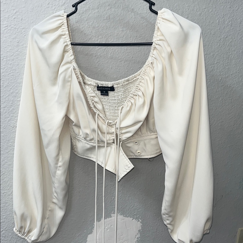 Cream Long Sleeve Ruched Crop Top